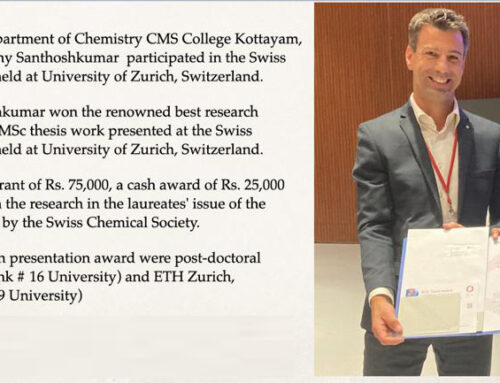 PG Chemistry Student of CMS College Kottayam Won Best Research Presentation Award in Switzerland